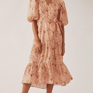 Anthropologie x Hutch Pink Ruffled Tiered Midi Dress Large